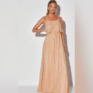 *New* Lulus I’m Yours Blush and Gold Polka Dot Maxi Dress